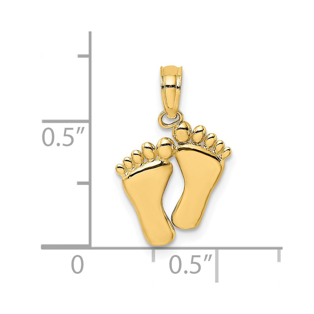 14k Yellow Gold 12.46 mm Double Feet Hang Ten Style Charm (0.9 grams)