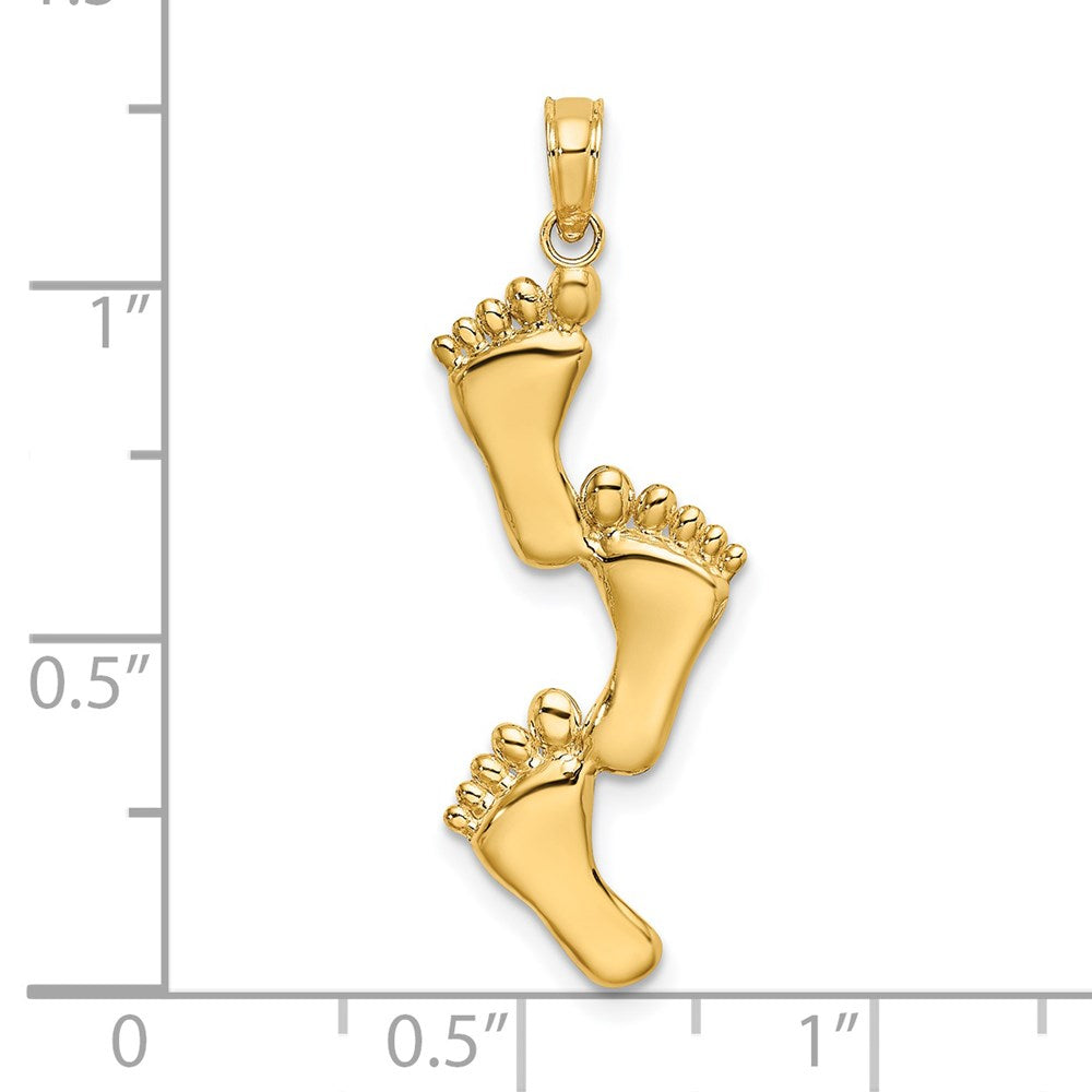 14k Yellow Gold 11.6 mm Polished Triple Vertical Feet Charm (0.99 grams)
