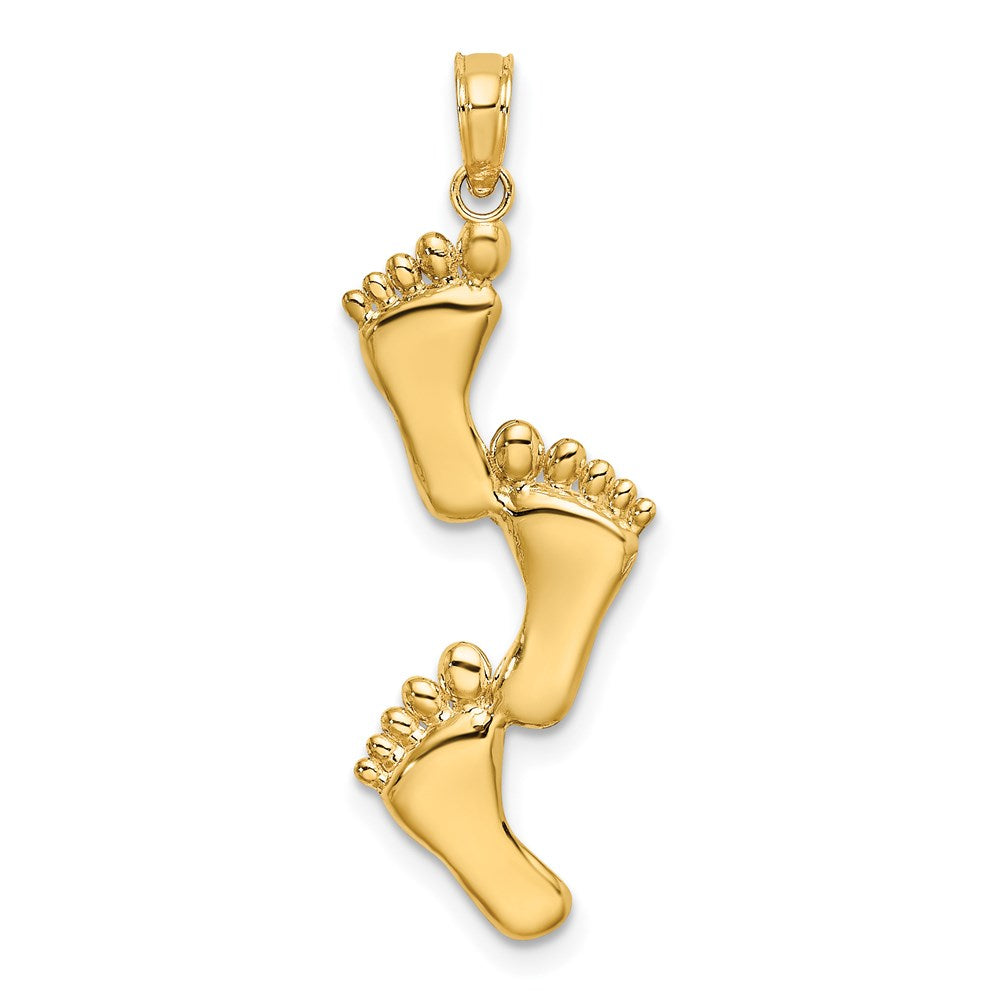14k Yellow Gold 11.6 mm Polished Triple Vertical Feet Charm (0.99 grams)