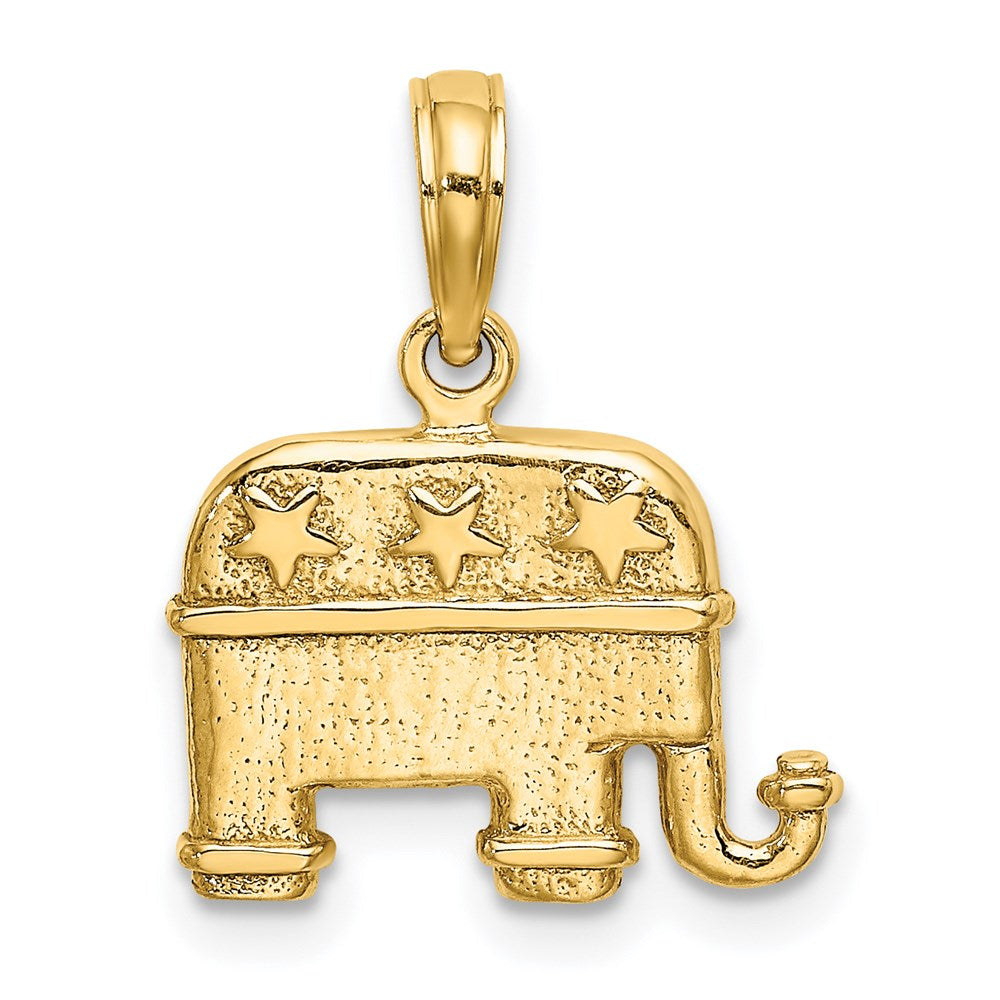 14k Yellow Gold 15.15 mm 3-D Textured Republican Elephant Charm (2.76 grams)
