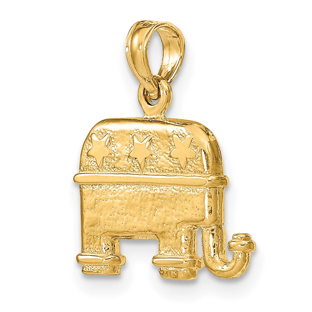 14k Yellow Gold 15.15 mm 3-D Textured Republican Elephant Charm (2.76 grams)