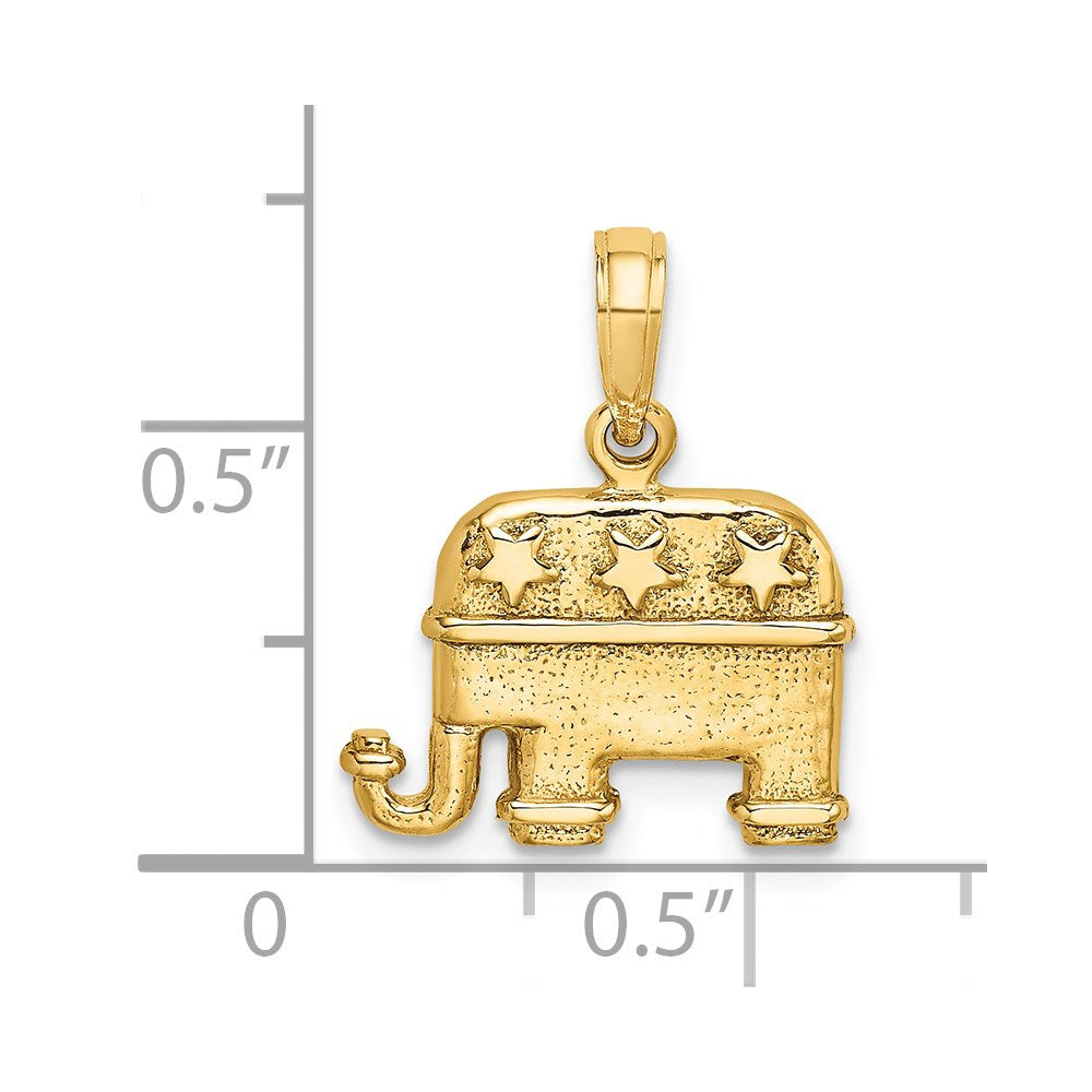 14k Yellow Gold 15.15 mm 3-D Textured Republican Elephant Charm (2.76 grams)