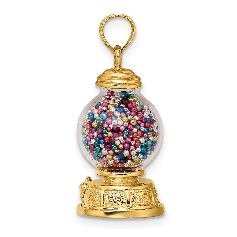 14k Yellow Gold 11.6 mm 3-D Moveable Gumball Machine Glass Pendant (5.09 grams)