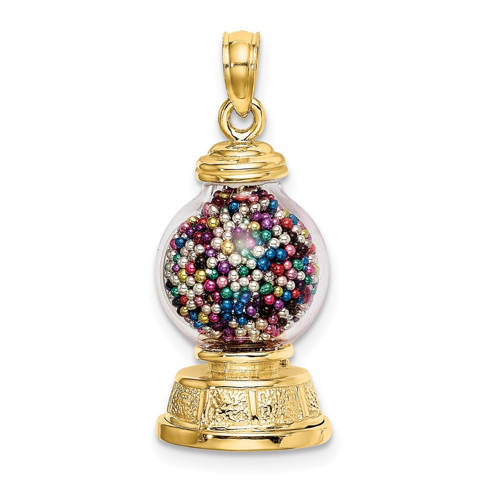 14k Yellow Gold 11.6 mm 3-D Moveable Gumball Machine Glass Pendant (5.09 grams)