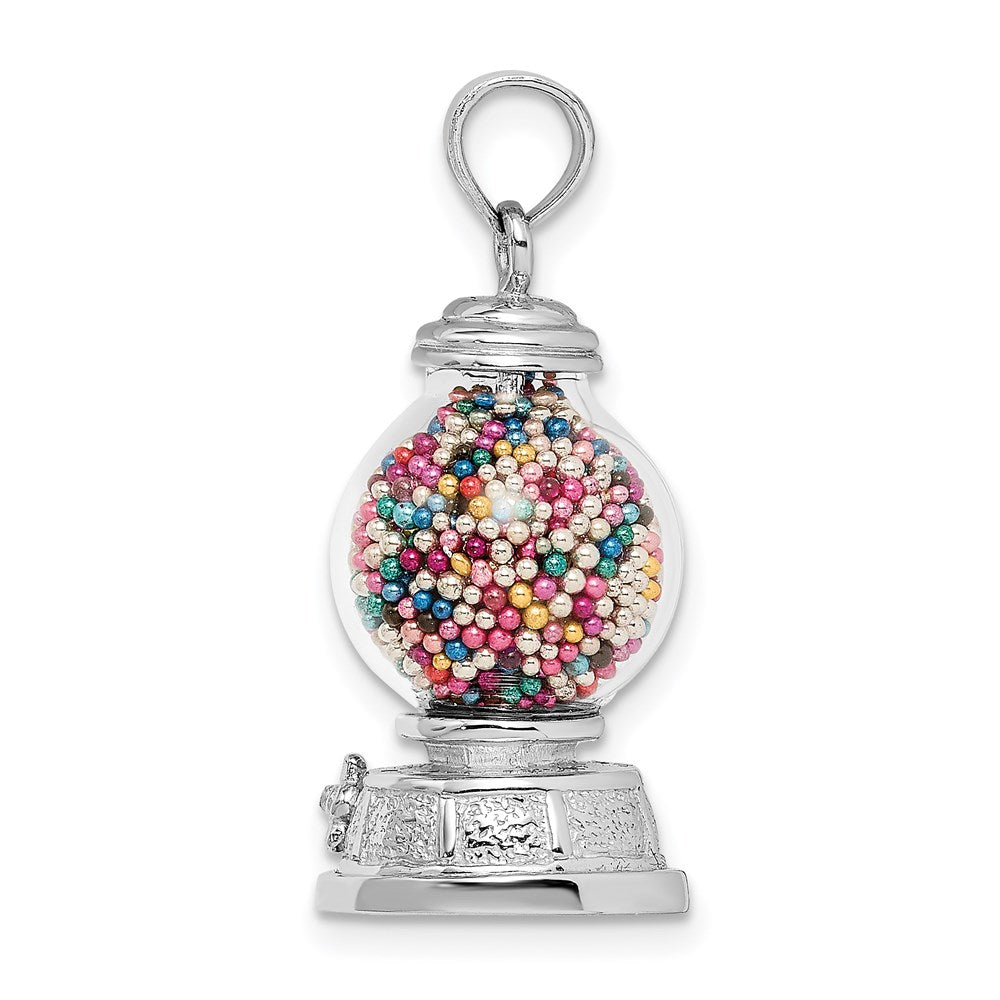 14k White Gold 11.6 mm 3-D Moveable Gumball Machine Glass Pendant (4.73 grams)