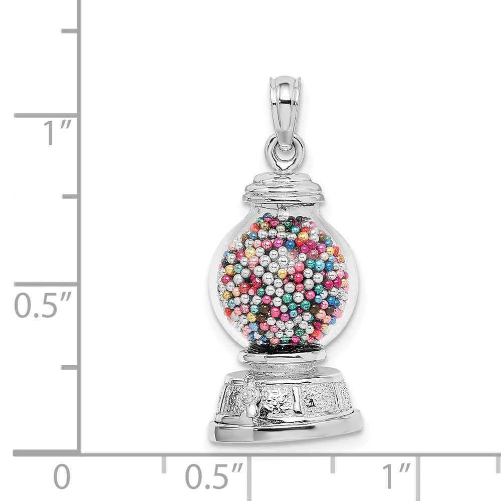 14k White Gold 11.6 mm 3-D Moveable Gumball Machine Glass Pendant (4.73 grams)