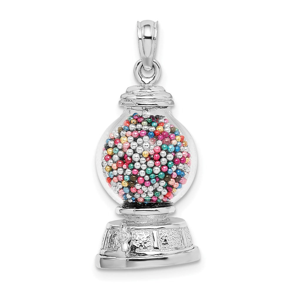 14k White Gold 11.6 mm 3-D Moveable Gumball Machine Glass Pendant (4.73 grams)