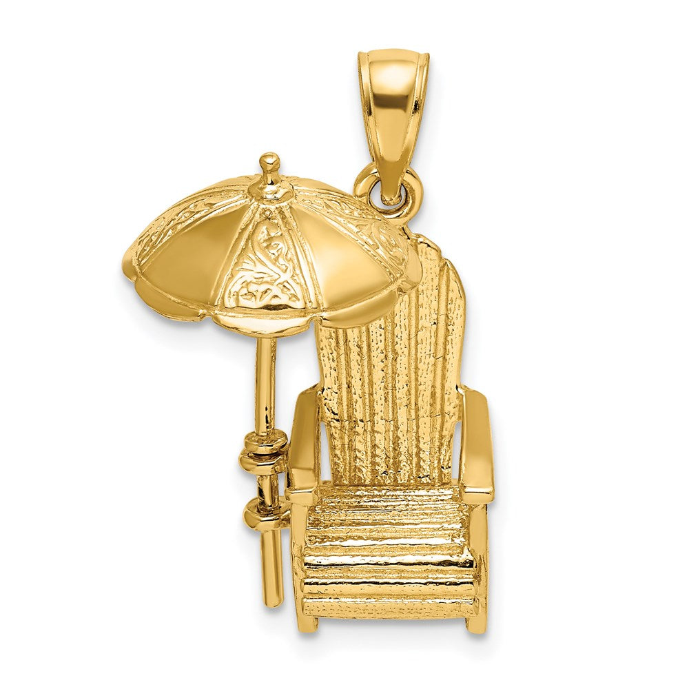 14k Yellow Gold 15.35 mm 3-D Beach Chair w/ Umbrella Charm (4.88 grams)