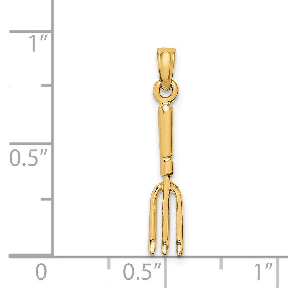 14k Yellow Gold 4 mm 3-D Fork Garden Tool Charm (0.63 grams)