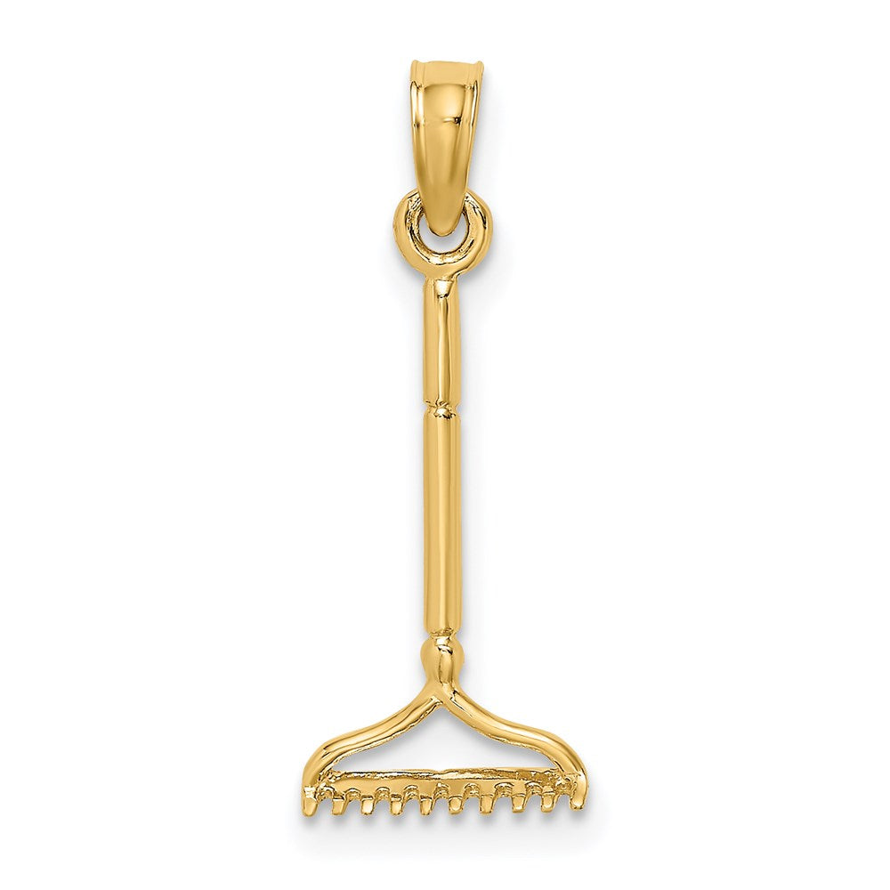 14k Yellow Gold 8.9 mm 3-D Landscape Rake Garden Tool Charm (0.44 grams)