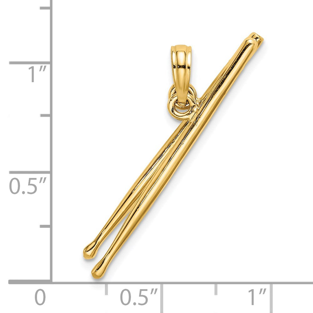 14k Yellow Gold 30.9 mm 3-D Moveable Drum Sticks Charm (1.68 grams)