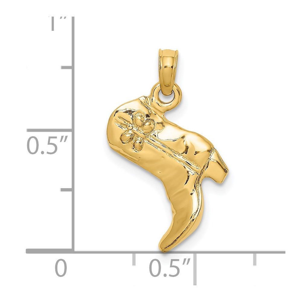 14k Yellow Gold 10.7 mm 3-D Cowboy Boot Charm (2.15 grams)