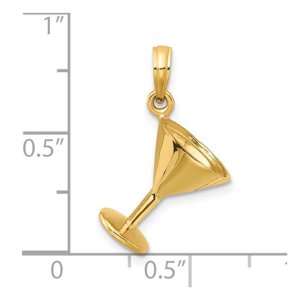 14k Yellow Gold 10.2 mm 3-D Polished Martini Glass Charm (1.89 grams)