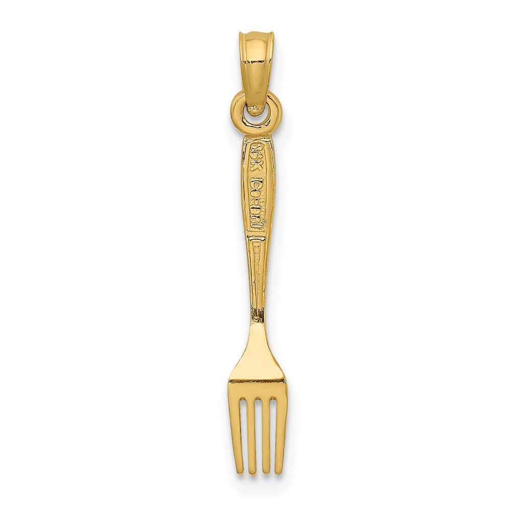 14k Yellow Gold 3.7 mm 3-D and Polished Table Fork Charm (0.61 grams)