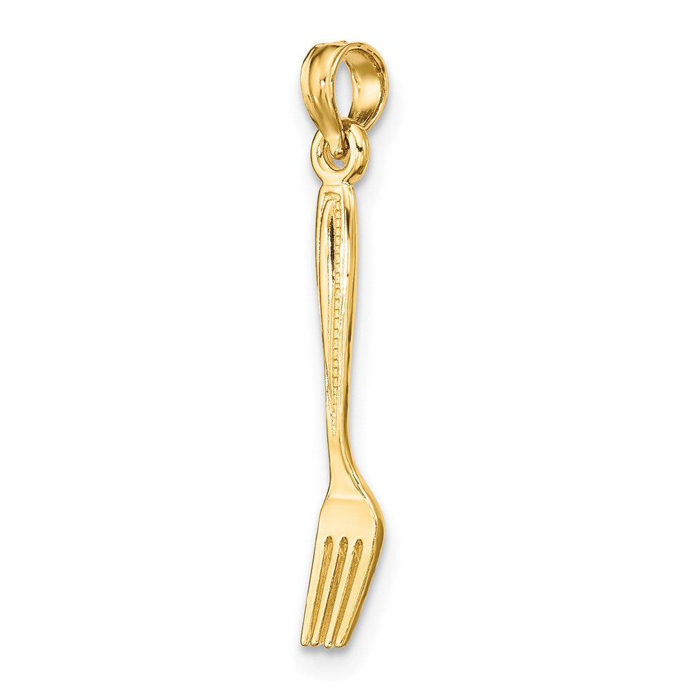 14k Yellow Gold 3.7 mm 3-D and Polished Table Fork Charm (0.61 grams)