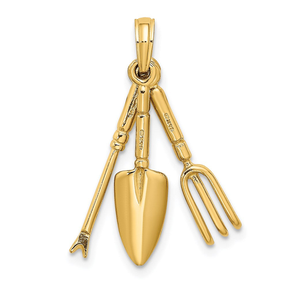 14k Yellow Gold 5.8 mm 3-D Moveable Garden Hand Tool Collection Charm (1.58 grams)