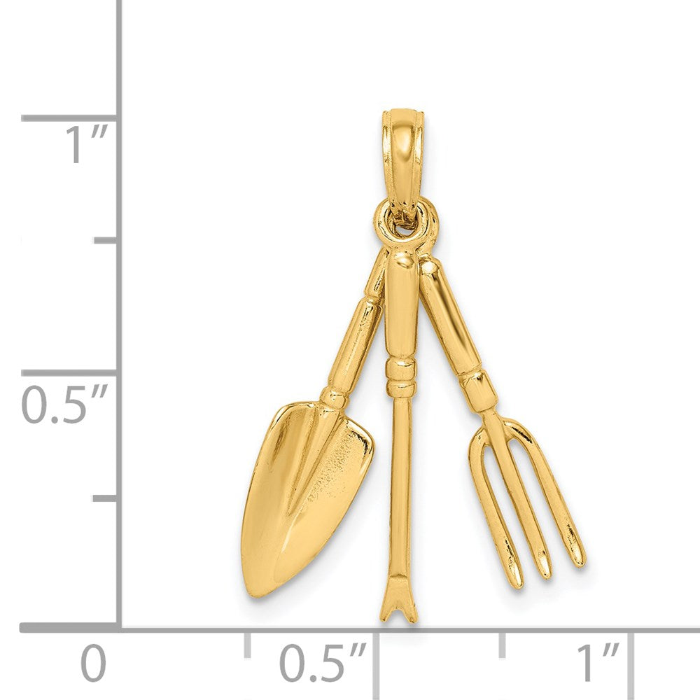 14k Yellow Gold 5.8 mm 3-D Moveable Garden Hand Tool Collection Charm (1.58 grams)
