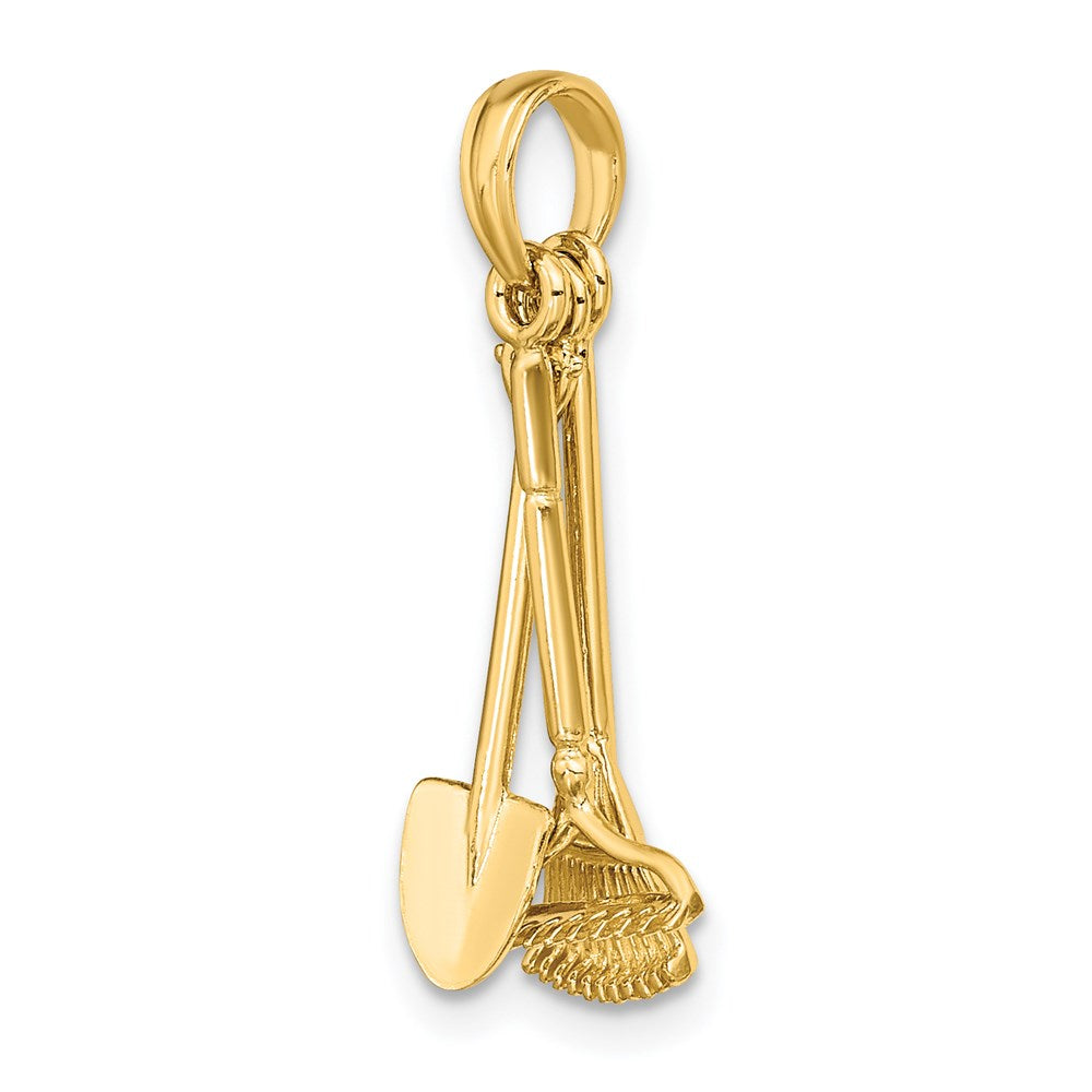 14k Yellow Gold 8.9 mm 3-D Moveable Garden Tool Collection Charm (1.36 grams)