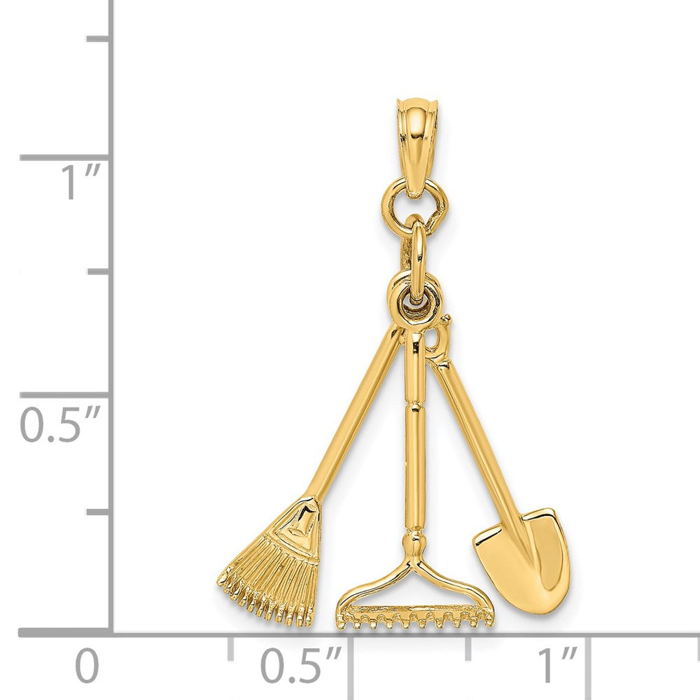 14k Yellow Gold 8.9 mm 3-D Moveable Garden Tool Collection Charm (1.36 grams)