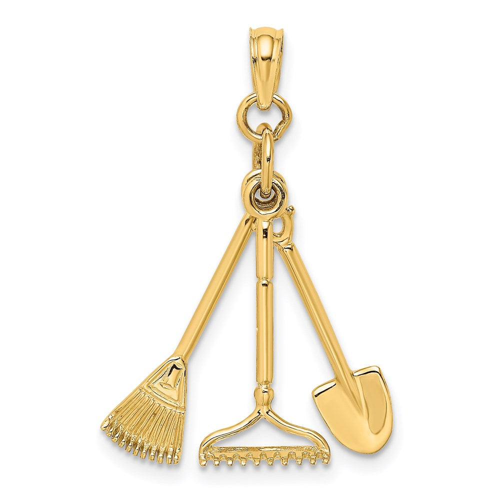 14k Yellow Gold 8.9 mm 3-D Moveable Garden Tool Collection Charm (1.36 grams)