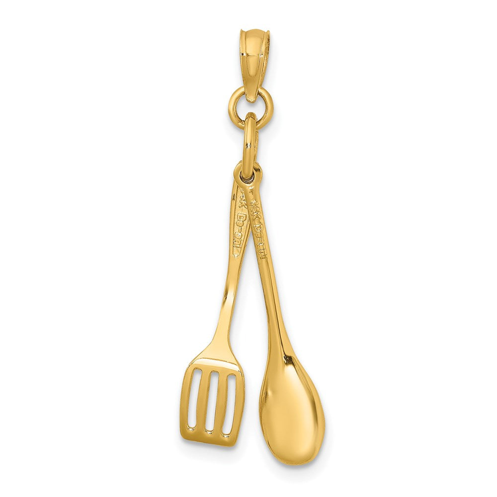14k Yellow Gold 5.15 mm 3-D Moveable Spoon and Spatula Charm (1.23 grams)