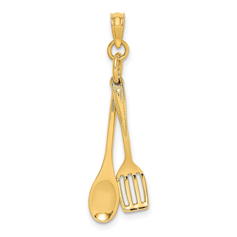 14k Yellow Gold 5.15 mm 3-D Moveable Spoon and Spatula Charm (1.23 grams)