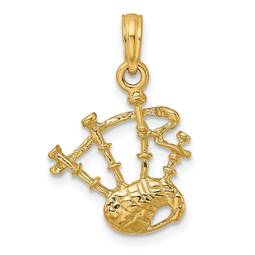 14k Yellow Gold 14.9 mm 3-D Bagpipes Charm (1.48 grams)