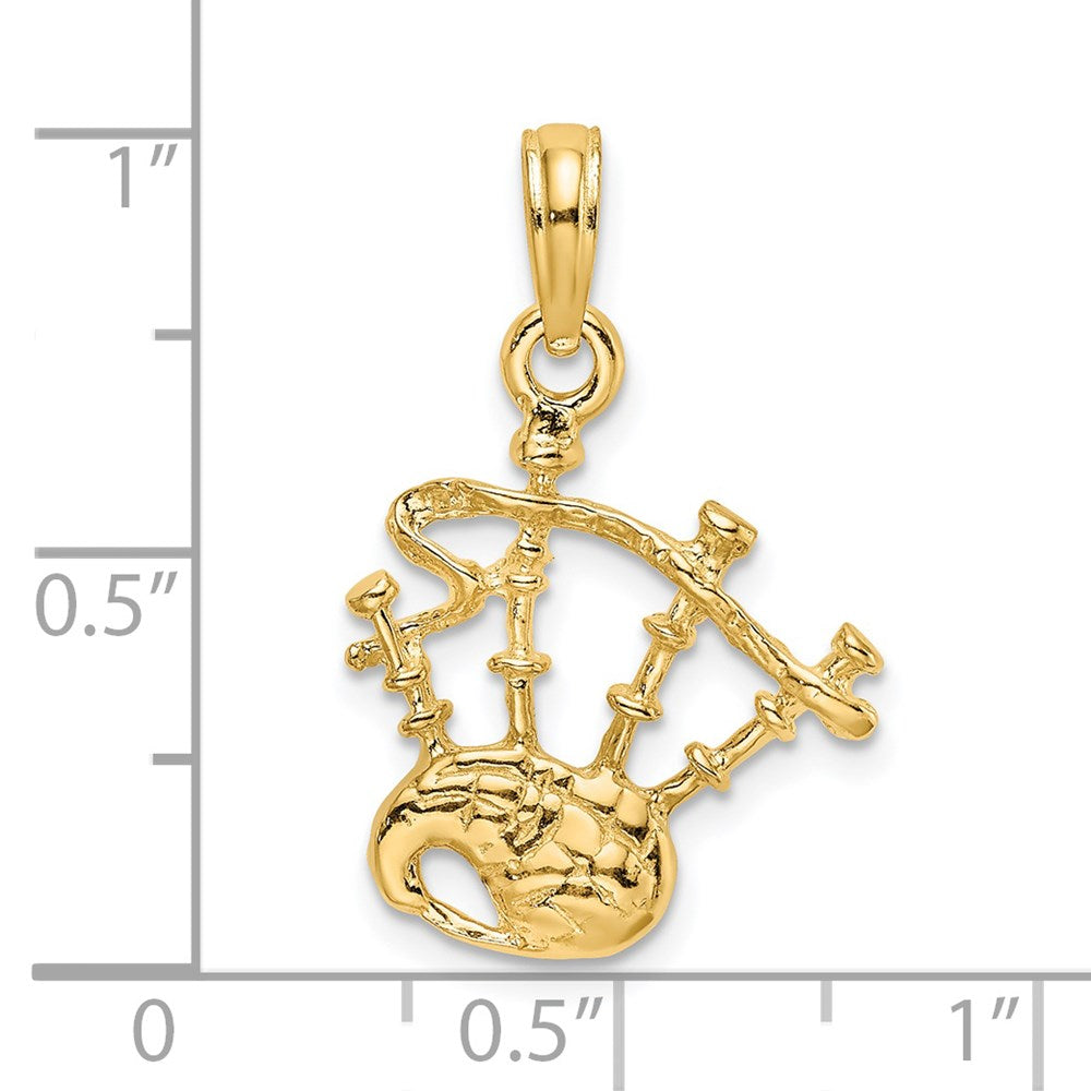 14k Yellow Gold 14.9 mm 3-D Bagpipes Charm (1.48 grams)