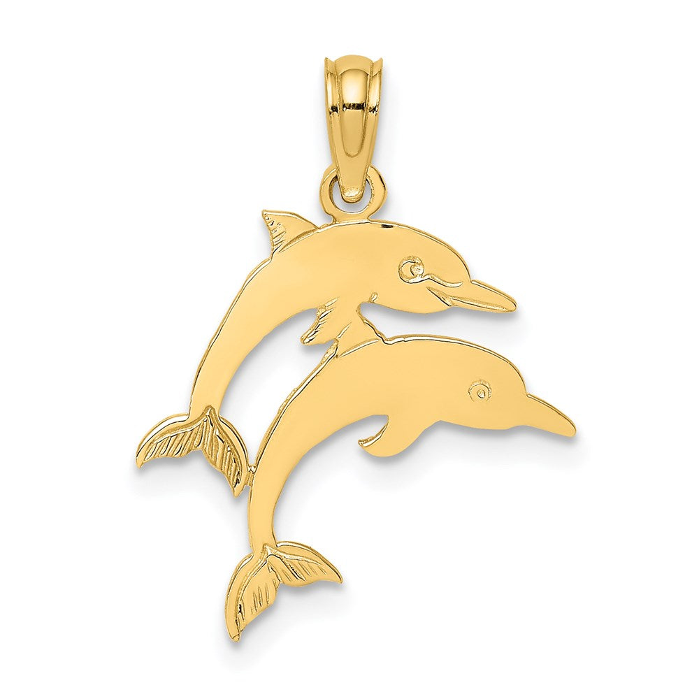 14k Yellow Gold 17.6 mm Double Dolphins Charm (0.77 grams)