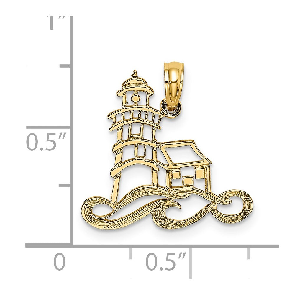 14k Yellow Gold 20 mm Cut-Out Lighthouse w/ Water Charm (1.05 grams)