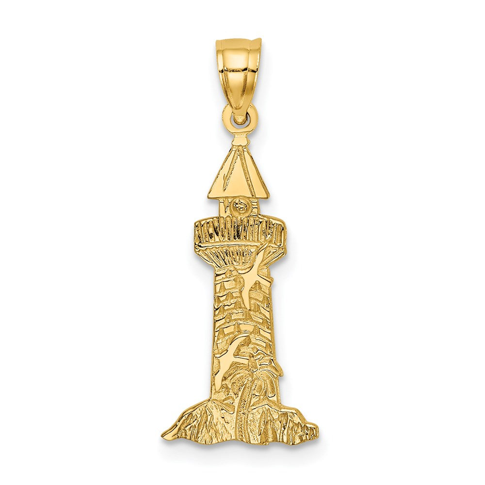 14k Yellow Gold 10.55 mm Lighthouse With Seagulls Charm (0.94 grams)