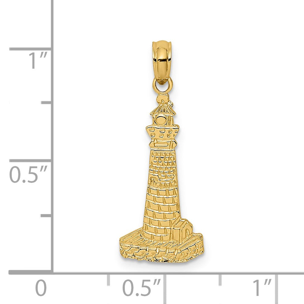14k Yellow Gold 10.3 mm Flat and Textured Lighthouse Charm (0.81 grams)