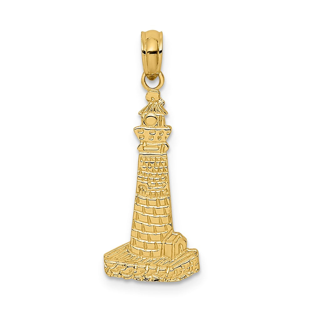 14k Yellow Gold 10.3 mm Flat and Textured Lighthouse Charm (0.81 grams)