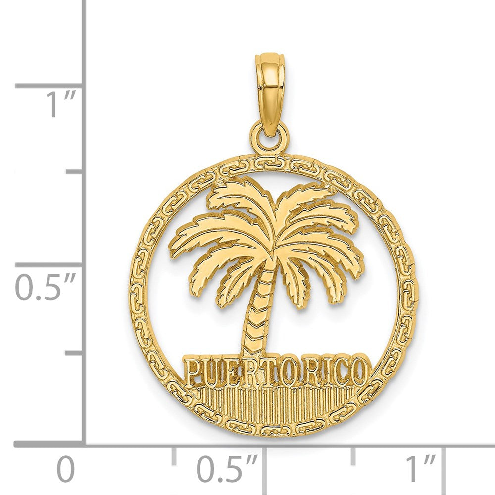 14k Yellow Gold 21.6 mm PUERTO RICO Palm Tree Charm (2.32 grams)