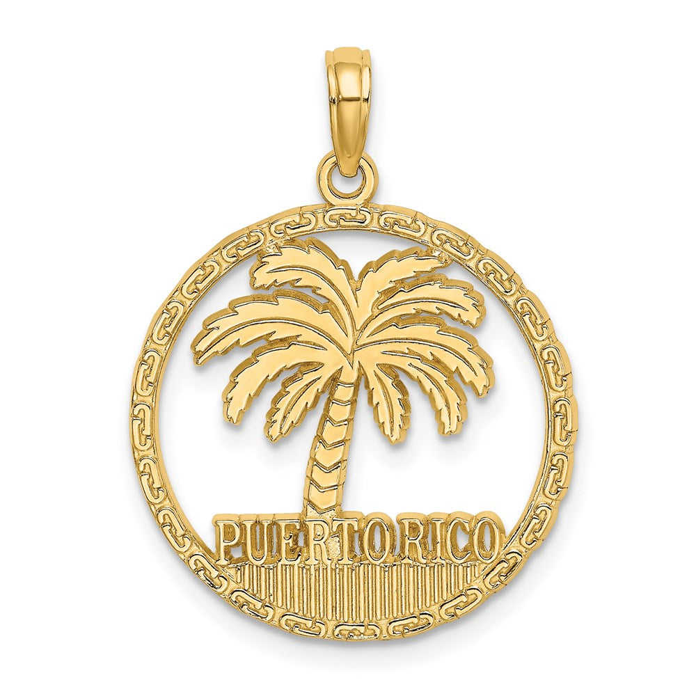 14k Yellow Gold 21.6 mm PUERTO RICO Palm Tree Charm (2.32 grams)