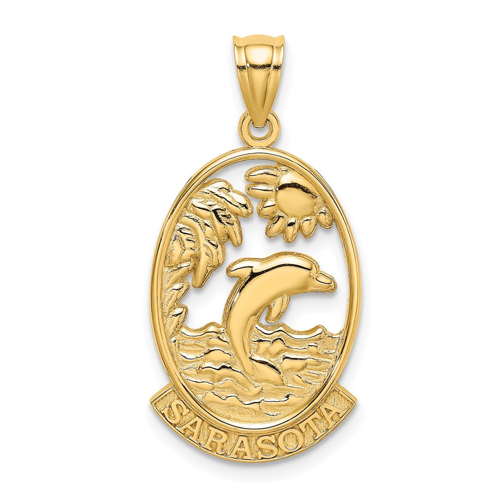 14k Yellow Gold 15.3 mm SARASOTA w/ Dolphin Sunset Scene Charm (2.57 grams)
