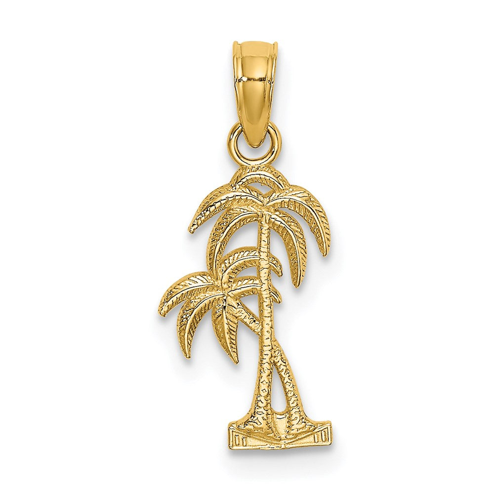 14k Yellow Gold 9.05 mm Textured Double Palm Tree Charm (0.65 grams)