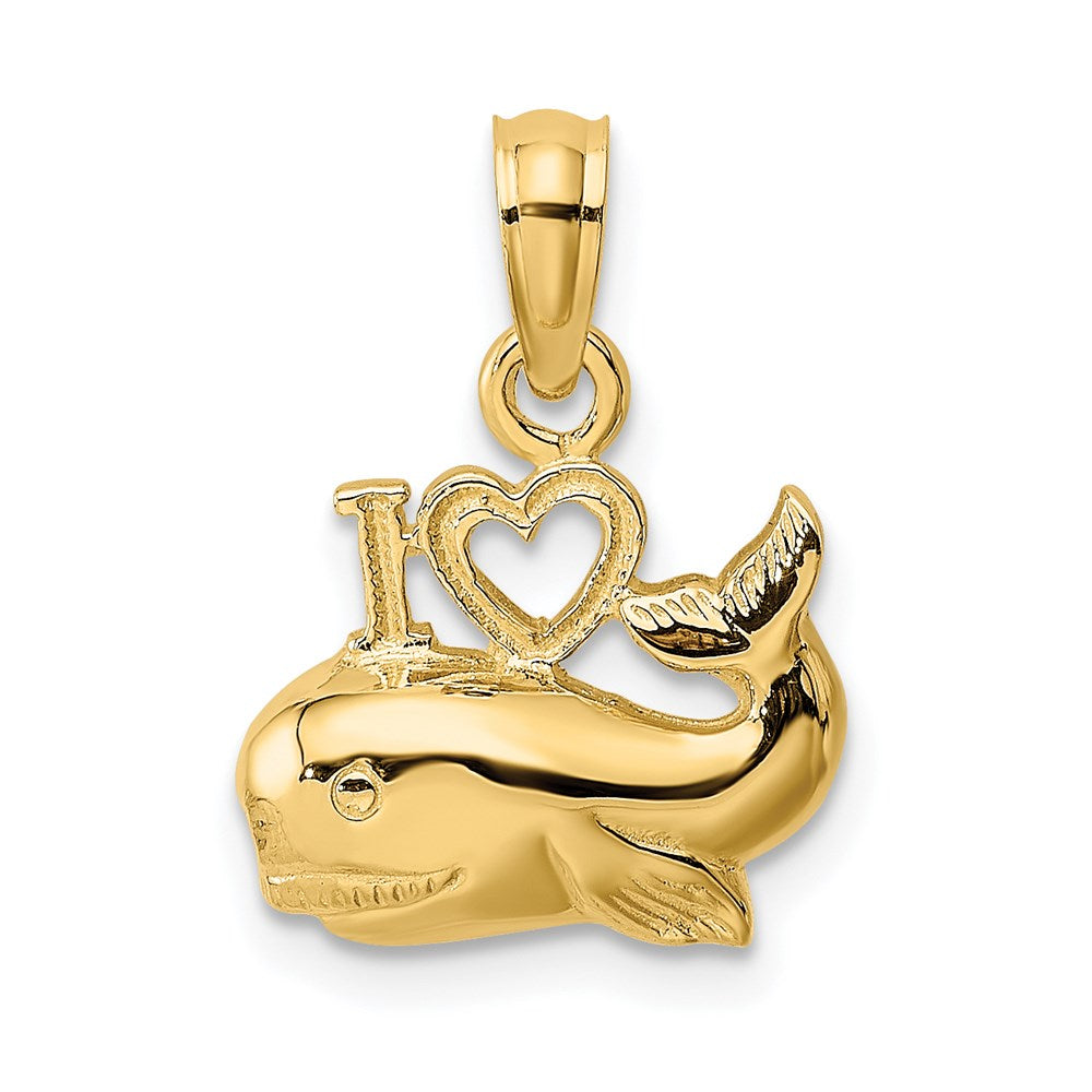14k Yellow Gold 12 mm 2-D Polished I HEART Whale Charm (0.94 grams)