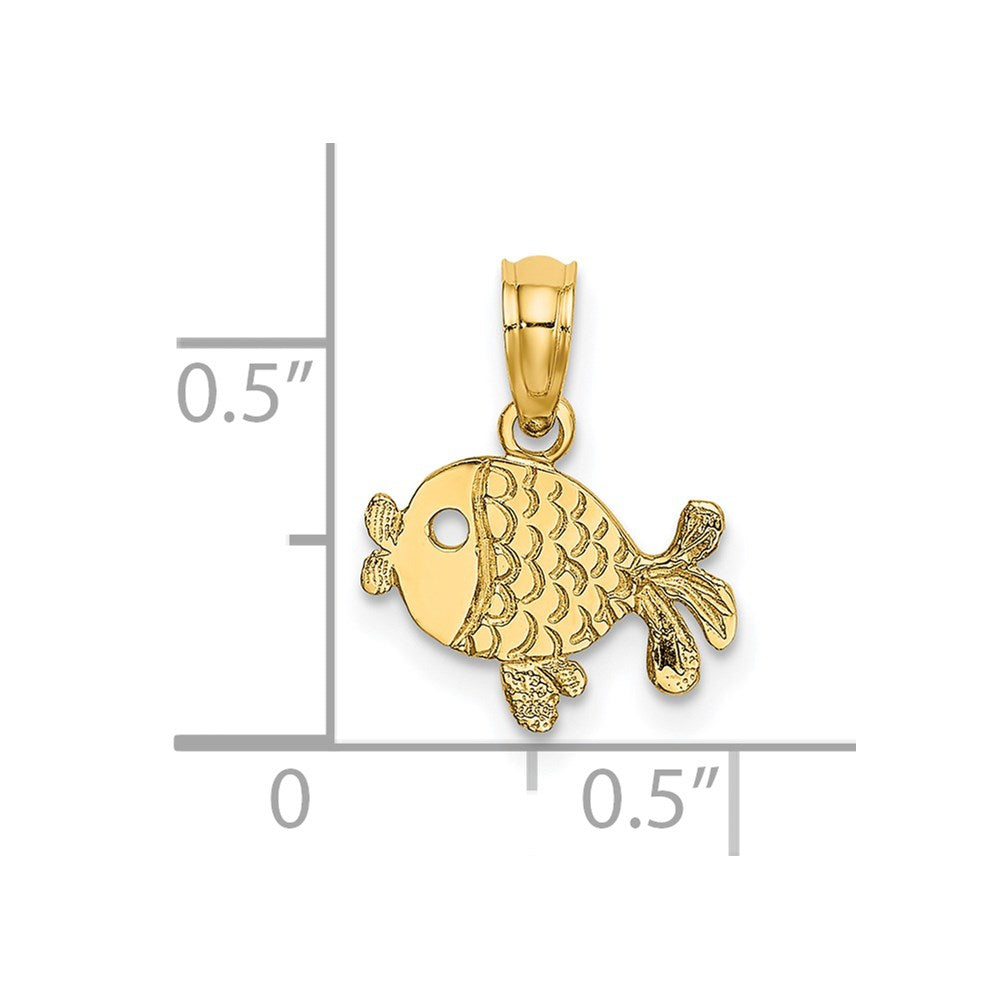 14k Yellow Gold 11.7 mm Flat Engraved Playful Fish Charm (0.62 grams)