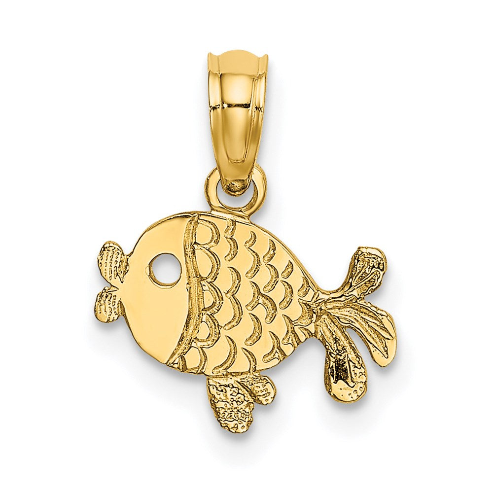 14k Yellow Gold 11.7 mm Flat Engraved Playful Fish Charm (0.62 grams)
