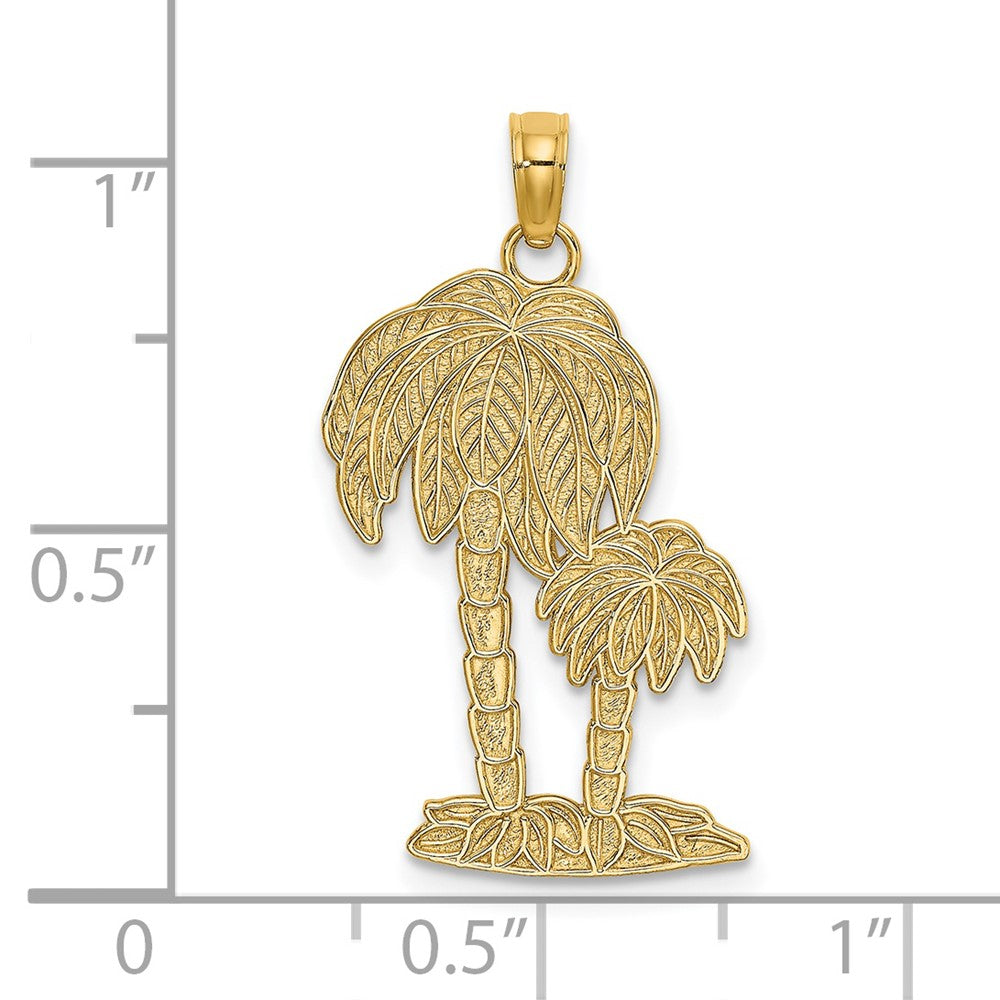 14k Yellow Gold 14.1 mm 2-D Textured Double Palm Trees Charm (1.74 grams)