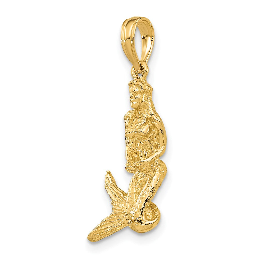 14k Yellow Gold 8.76 mm 3-D Mermaid Charm (2.28 grams)