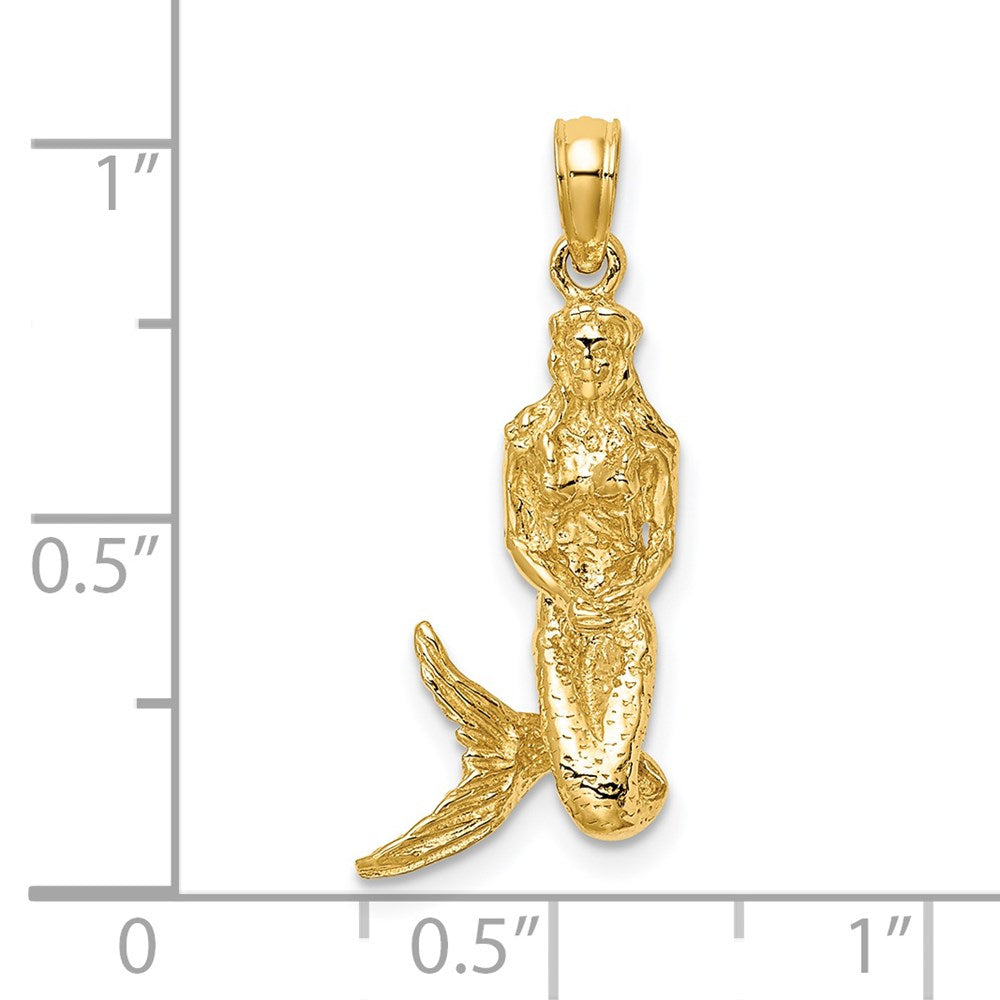 14k Yellow Gold 8.76 mm 3-D Mermaid Charm (2.28 grams)
