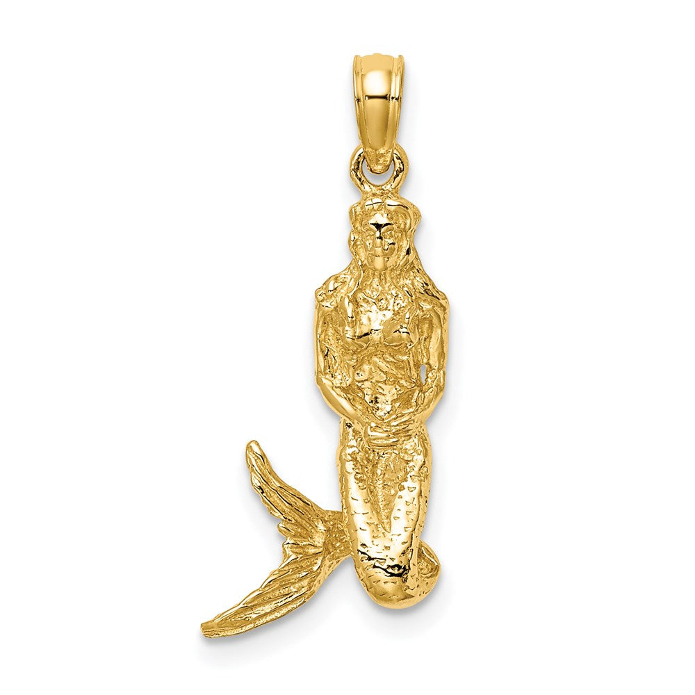 14k Yellow Gold 8.76 mm 3-D Mermaid Charm (2.28 grams)