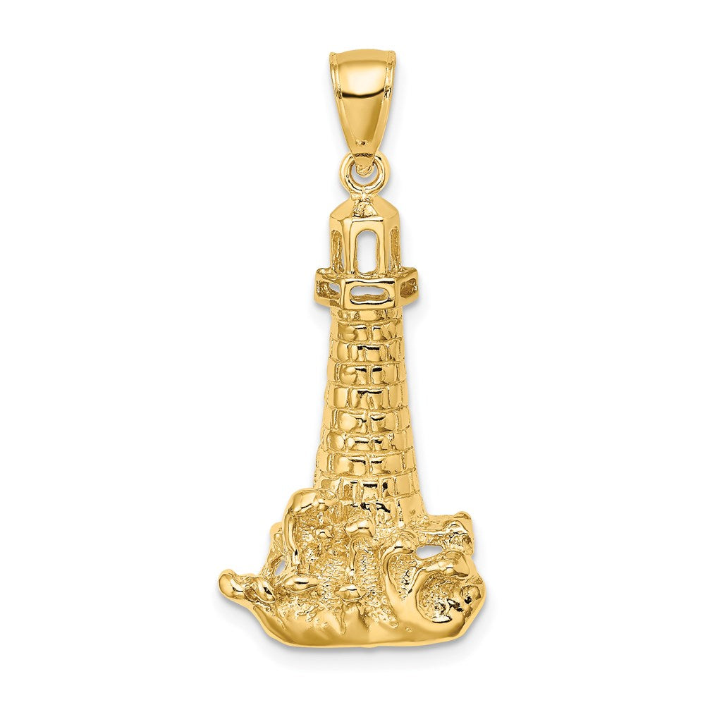 14k Yellow Gold 16.5 mm Lighthouse W/ Wave Charm (4.09 grams)
