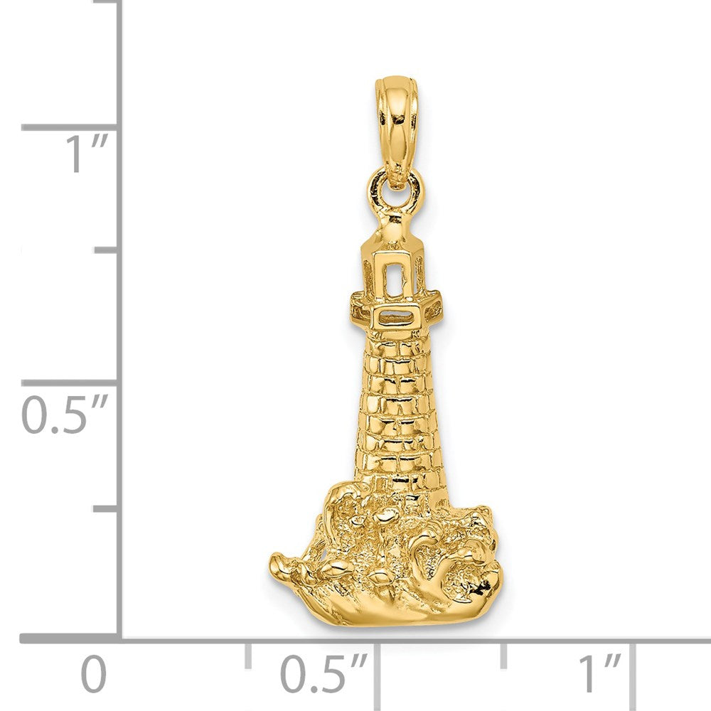 14k Yellow Gold 12.53 mm Lighthouse W/ Wave Charm (2.16 grams)