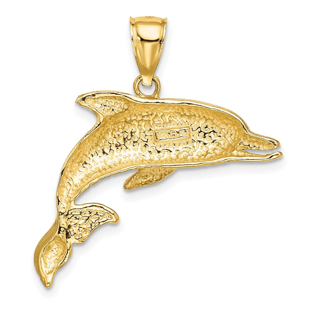 14k Yellow Gold 31.75 mm Polished and Textrued Open Mouth Dolphin Charm (3.85 grams)