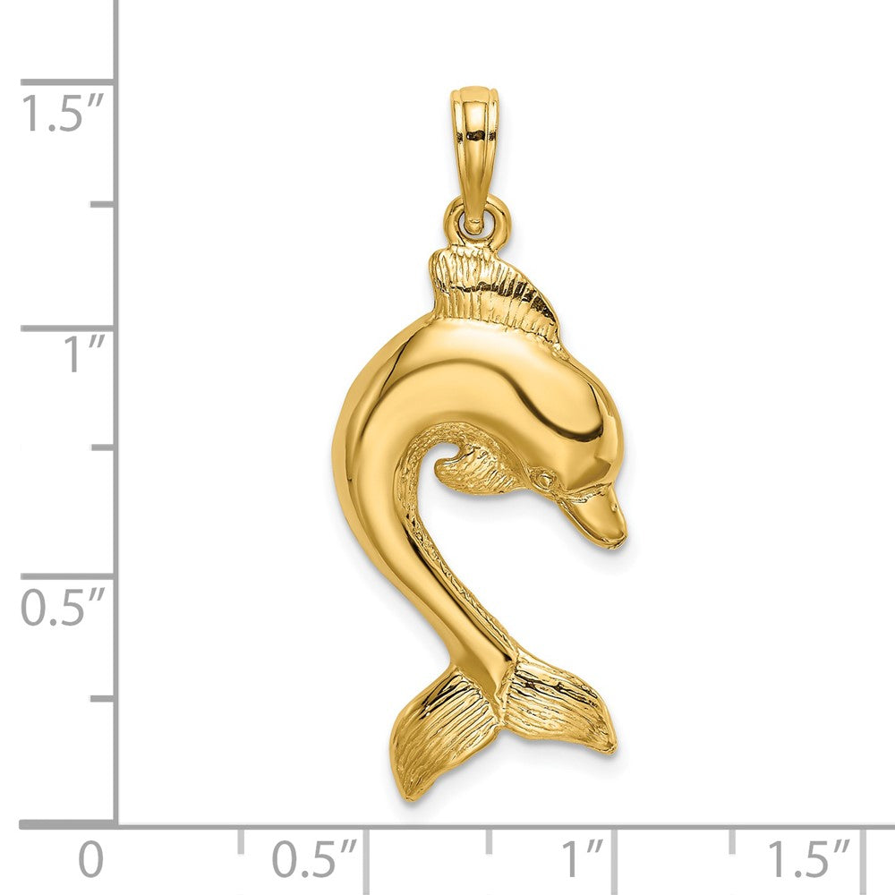 14k Yellow Gold 17 mm 2-D Polished Dolphin Jumping Charm (2.19 grams)
