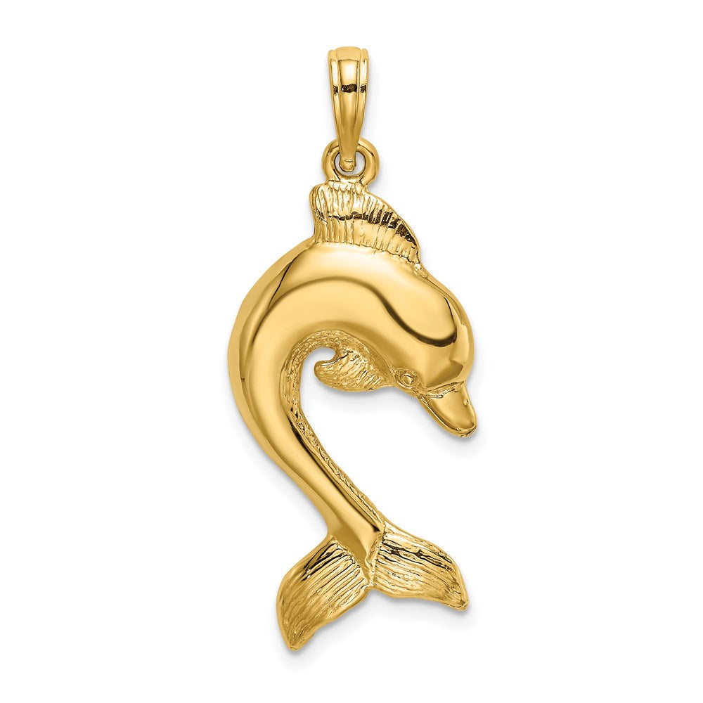 14k Yellow Gold 17 mm 2-D Polished Dolphin Jumping Charm (2.19 grams)
