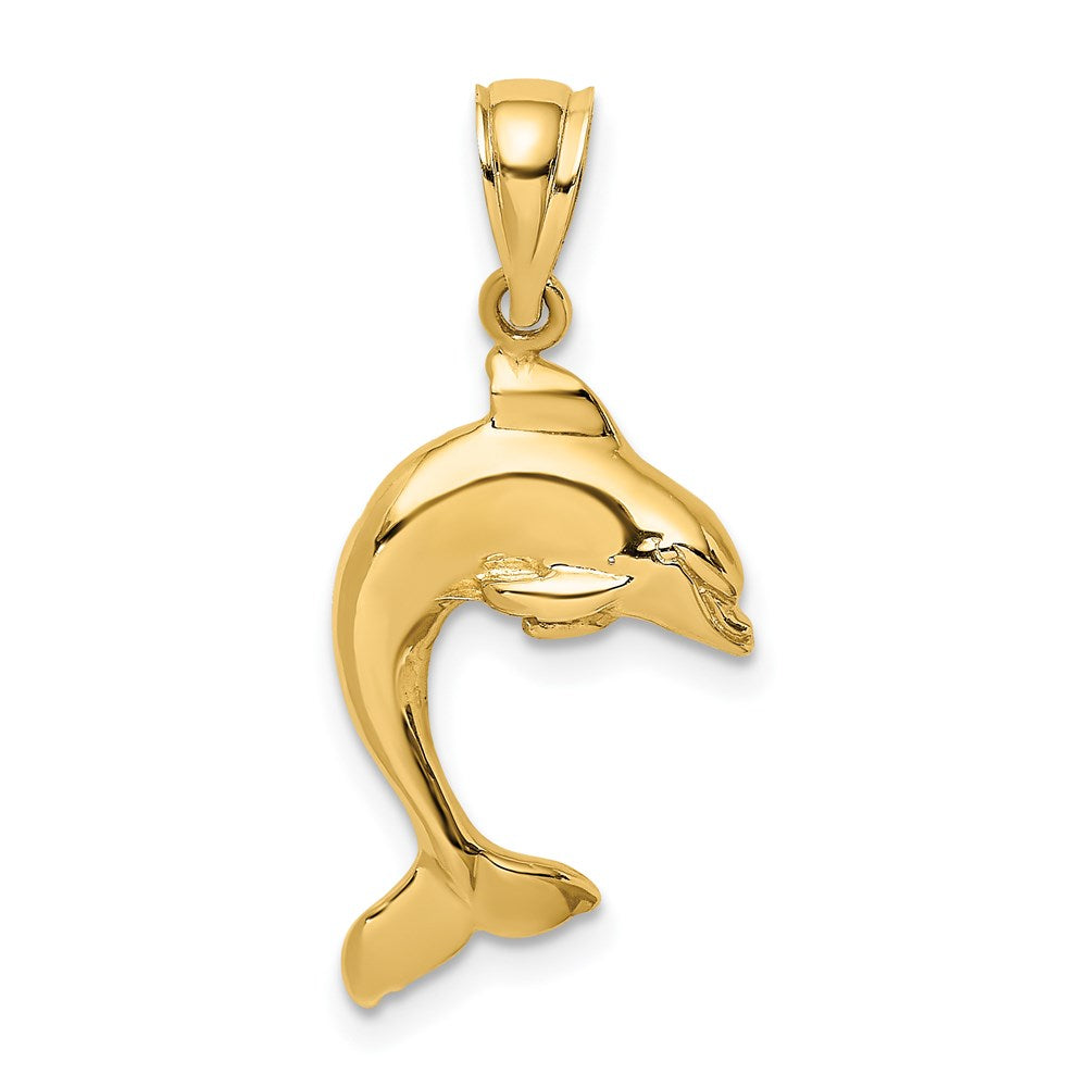14k Yellow Gold 16.2 mm 2-D Polished Dolphin Jumping Charm (1.16 grams)